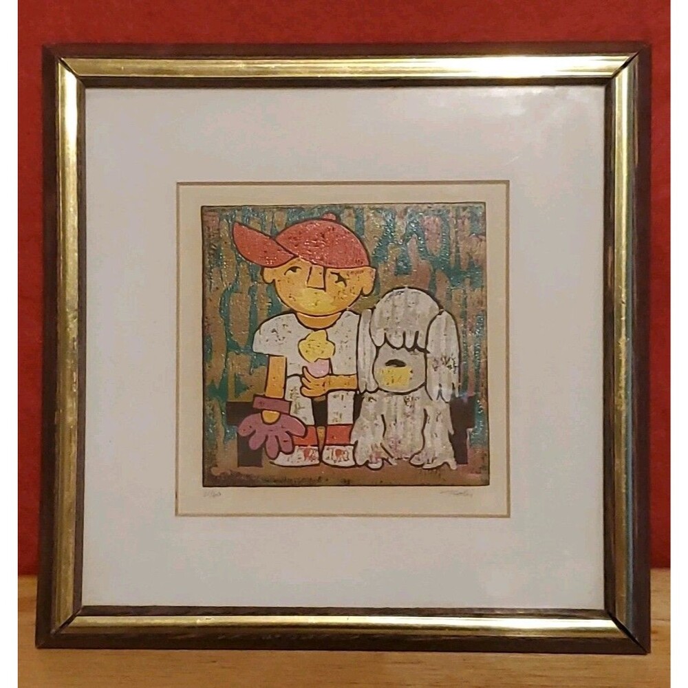 Al Robi Boy And Dog Framed Signed And Numbered 31